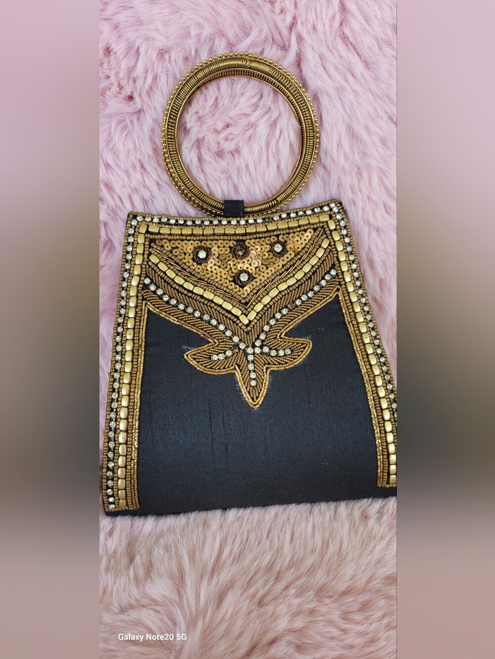Gold-Embellished Black Evening Handbag